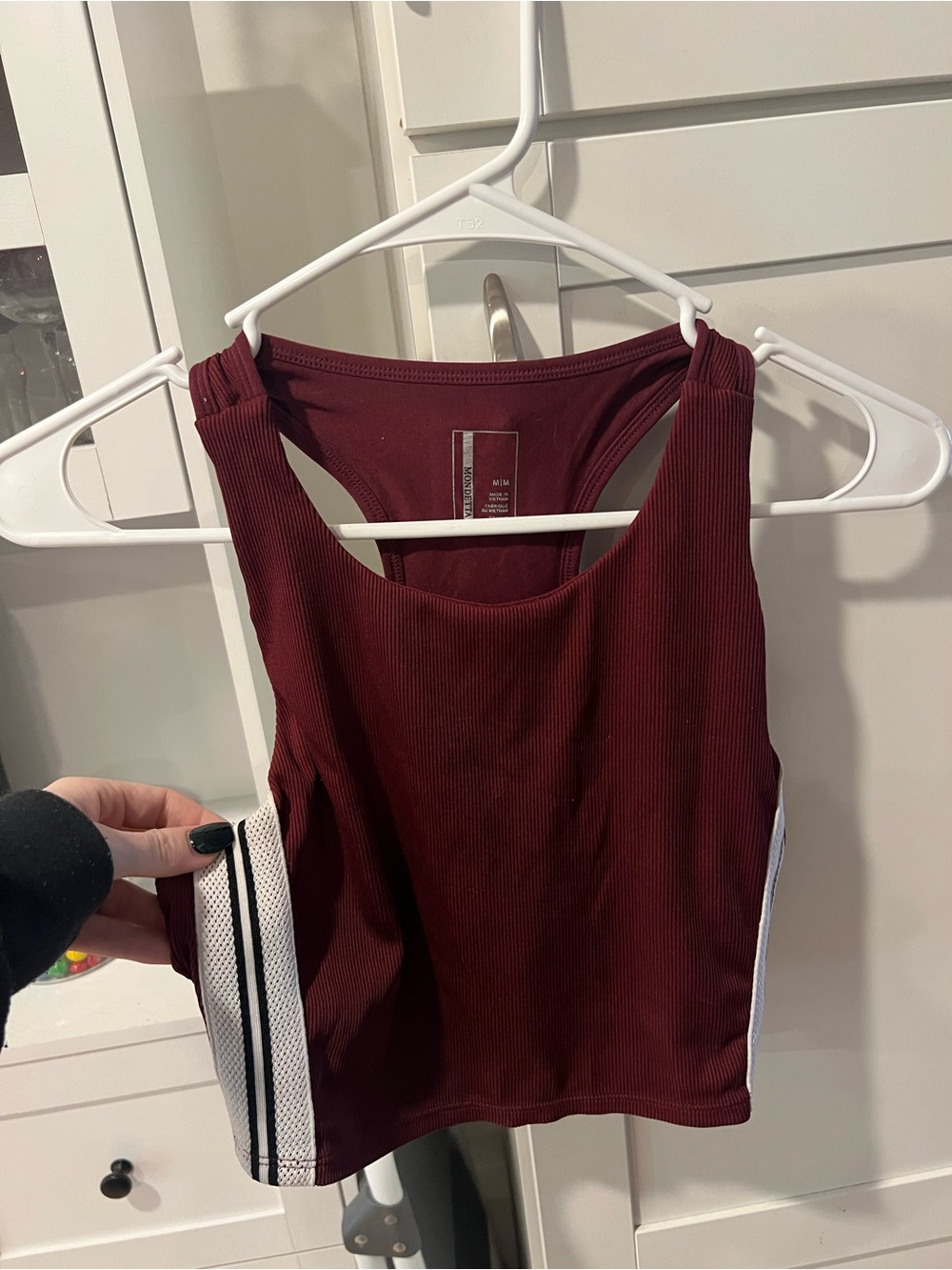 Ribbed Maroon Workout cropped Tank Top